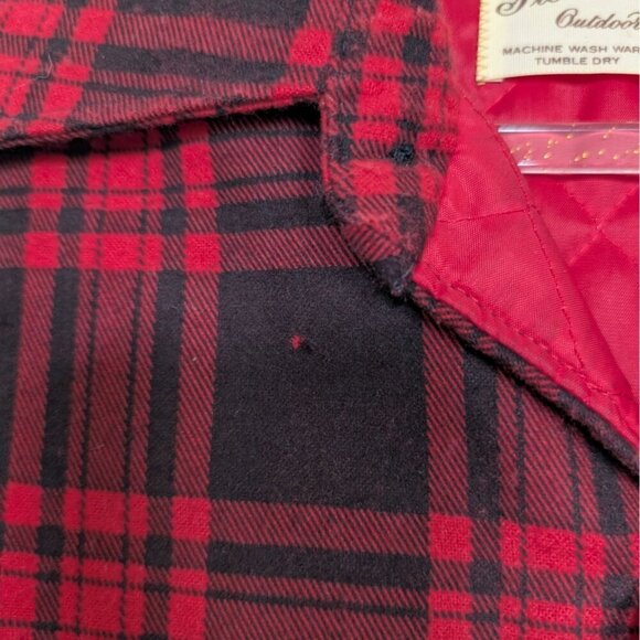 Vintage 70s Sears FieldMaster Plaid Shirt Mens Size Large Red Quilted Lining - Picture 3 of 13